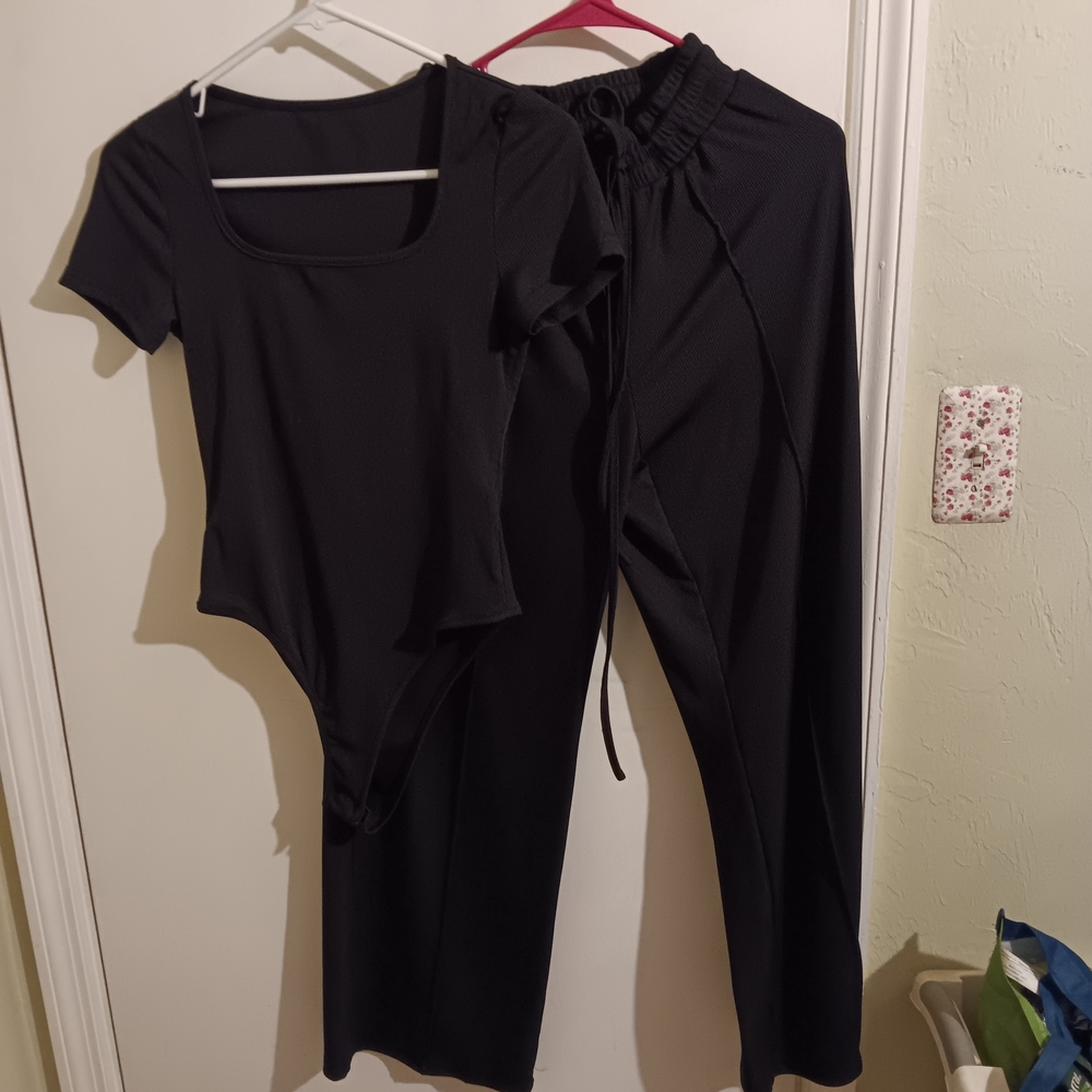 SHEIN Black Bodysuit and Pants Ensemble